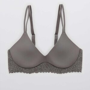 NWT AERIE Real Sunnie Wireless push up bra in grey size 32DD / 32E flower lace